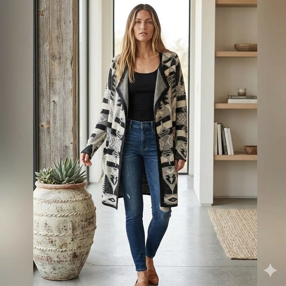 Lucky Brand Women Shawl Cape Western Rodeo Boho Chic Siz Large Layering Cardigan